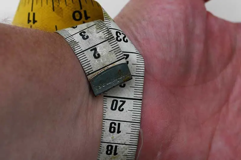 Measuring wrist for DIY denim bracelet