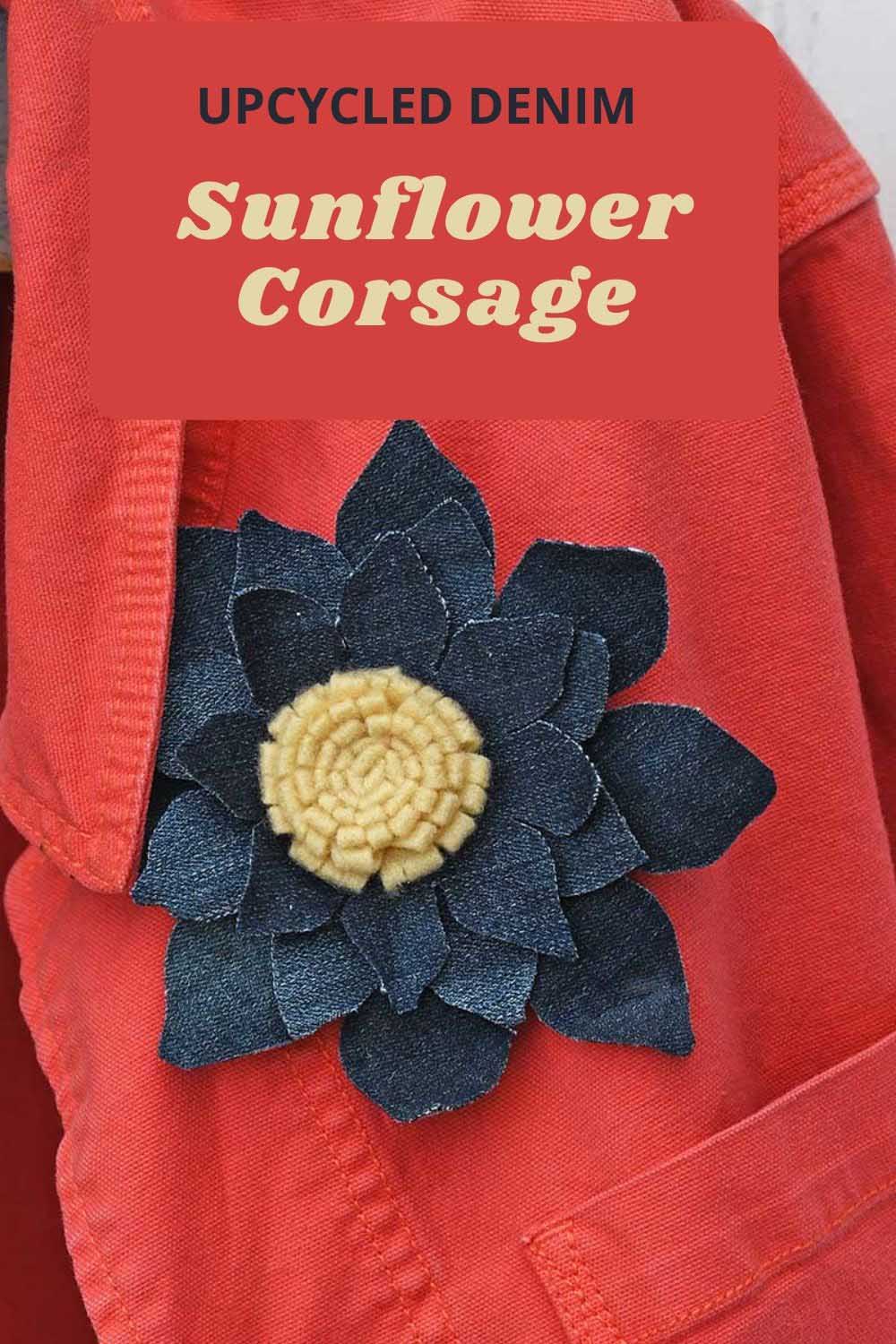 upcycled denim sunflower corsage