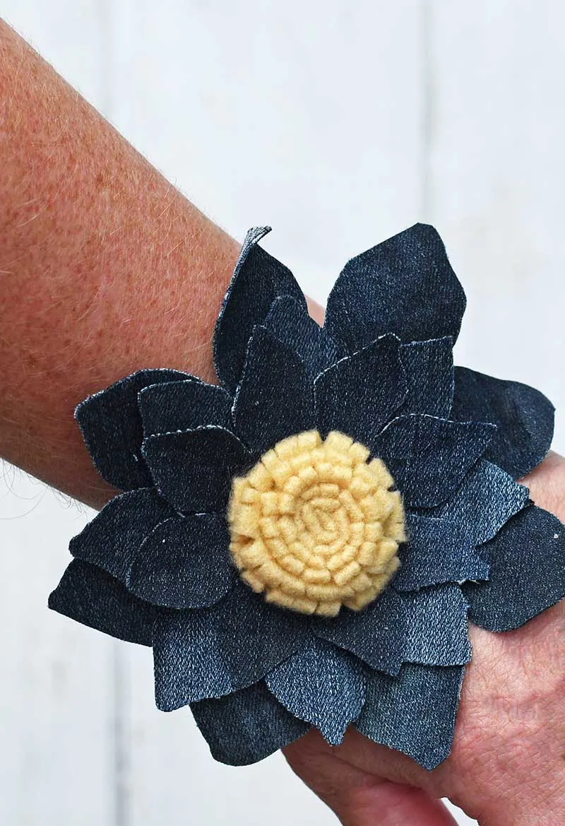 Fabric sunflower denim corsage