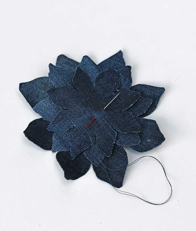 Stitching the denim corsage