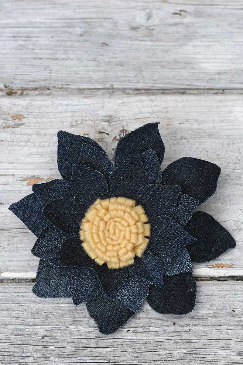 denim sunflower corsage