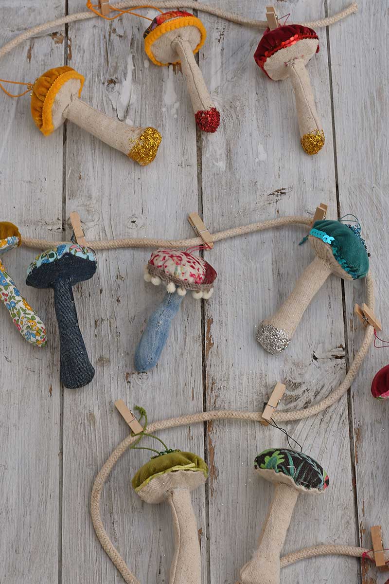 DIY fabric mushroom garland