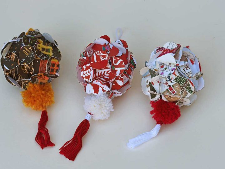 ornaments made from old Christmas cards