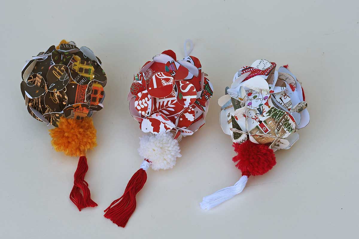 ornaments made from old Christmas cards
