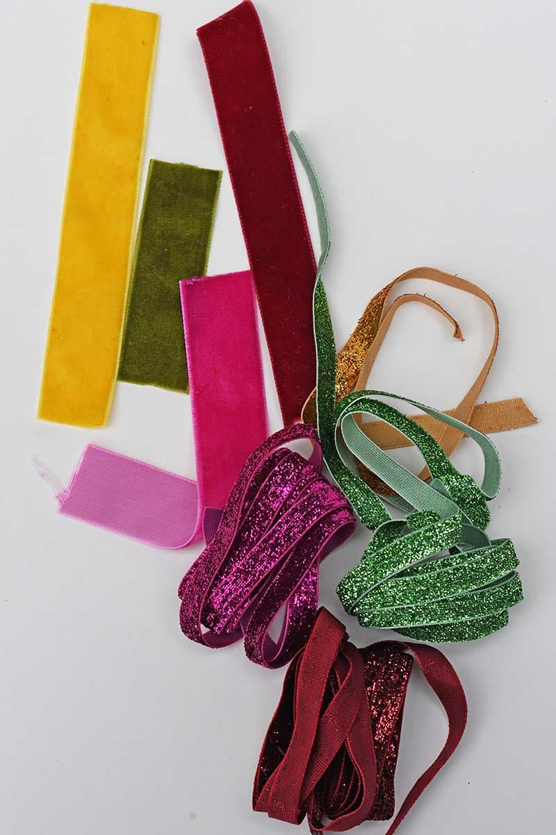 Colourful velvet ribbon scraps