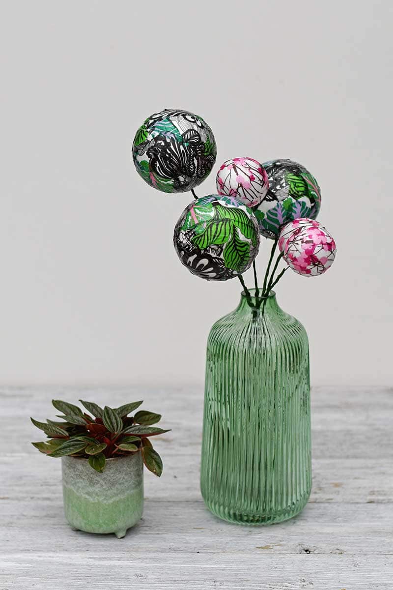 marimekko decoupage bauble flowers in vase