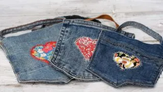 Applique heart denim pockets