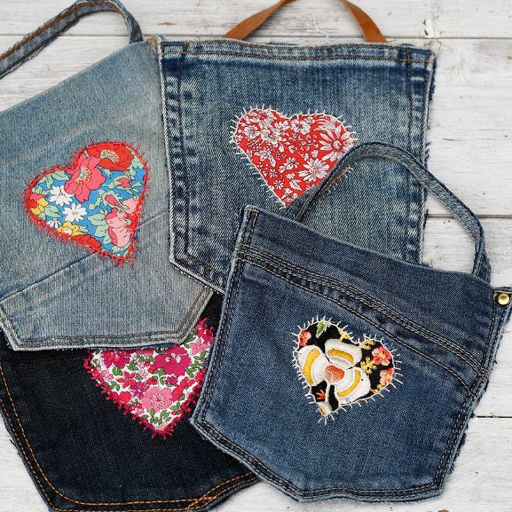 Applique Heart Denim Pocket Treat Bags