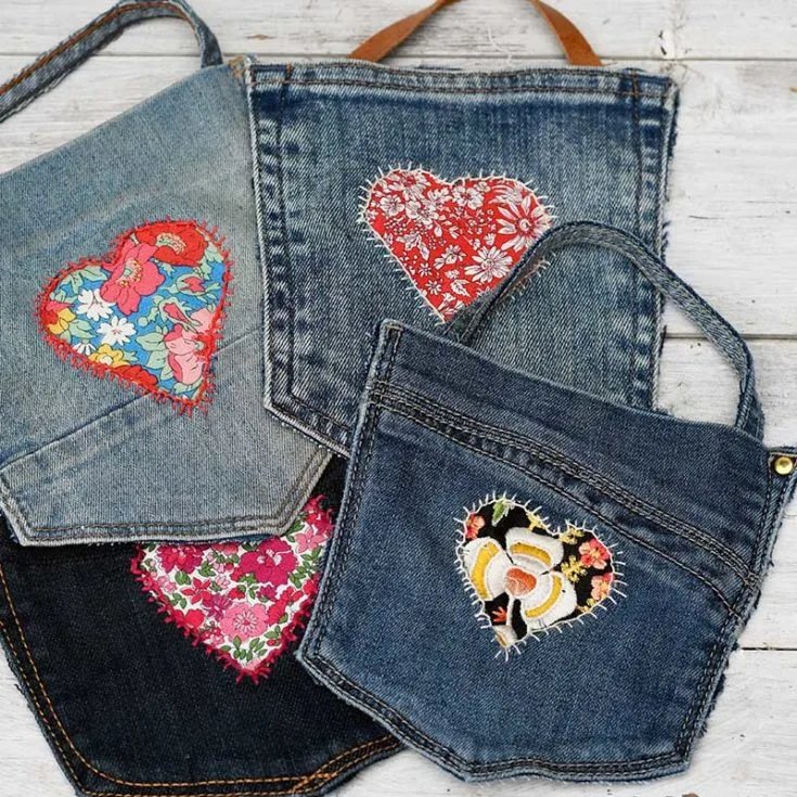 all applique heart denim pockets sq s