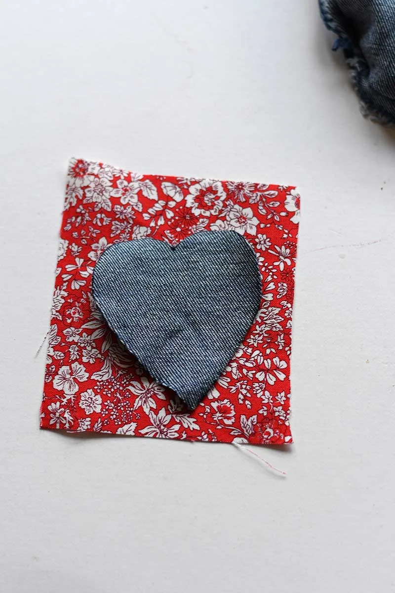 cutting fabric scrap for heart shape