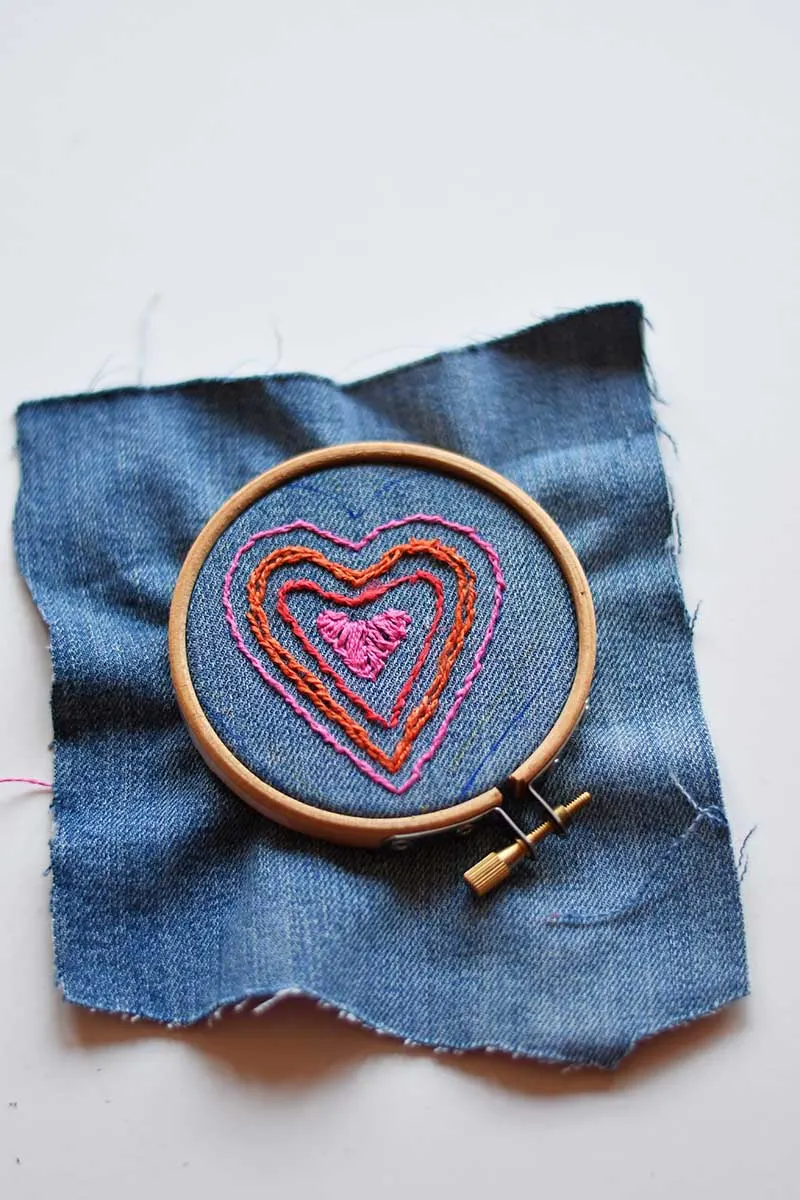 How To Make An Embroidered Heart Denim Decoration - Pillar Box Blue