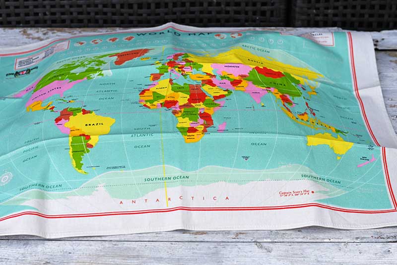 World Map tea towel for chair upcycle