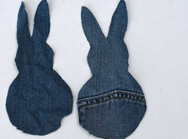 Two cut out jeans bunny shapes
