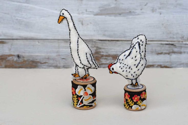 Spring embroidered hen and duck