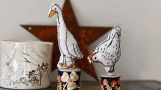 Spring embroidered hen and duck