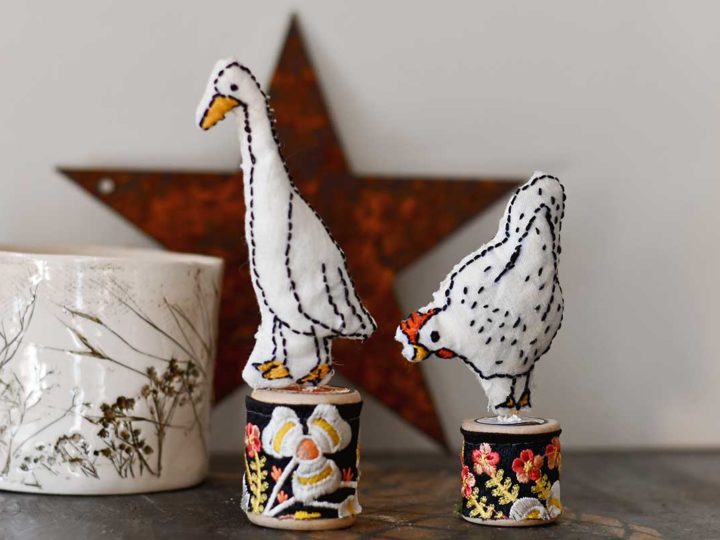 Spring embroidered hen and duck