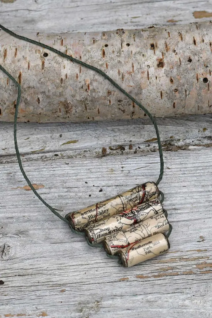Map paper bead necklace