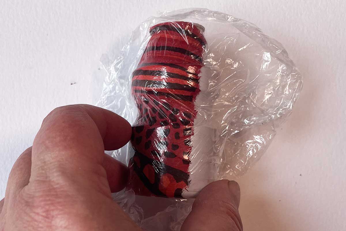 Cling film decoupage mini bud vase