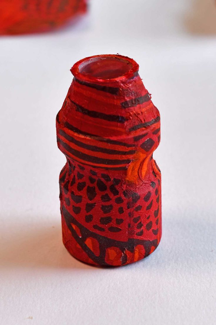 Decoupage plastic bottle mini flower vase