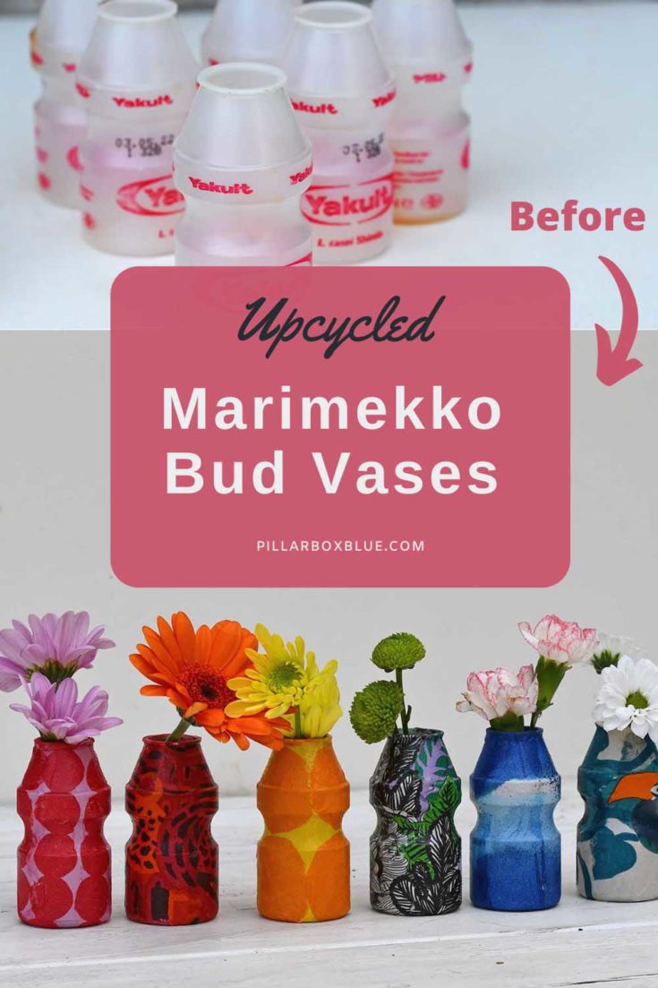 upcycled Yakult bottle bud vases
