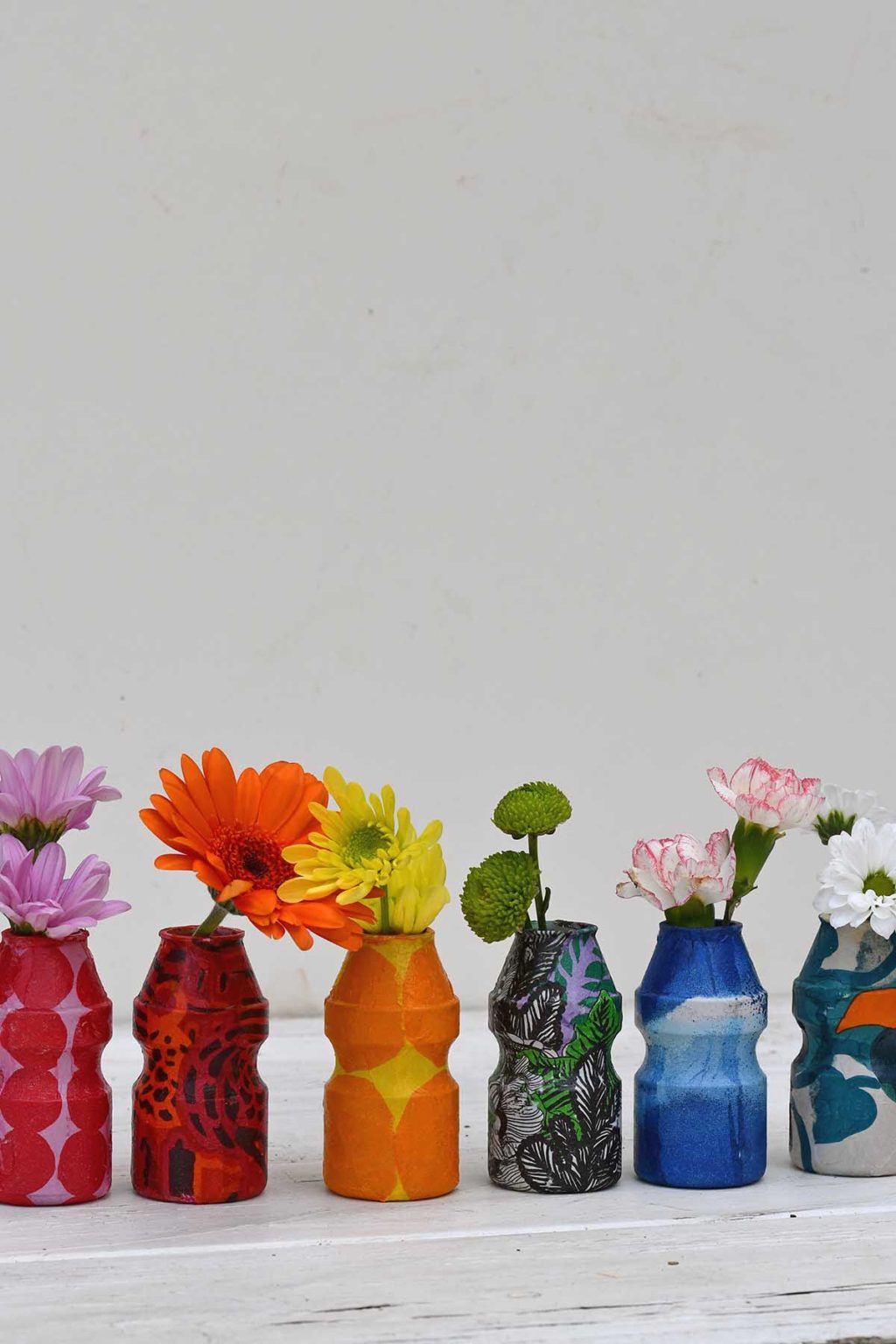 Unique Decoupage DIY Bud Vases Made From Repurposed Materials Pillar Box Blue