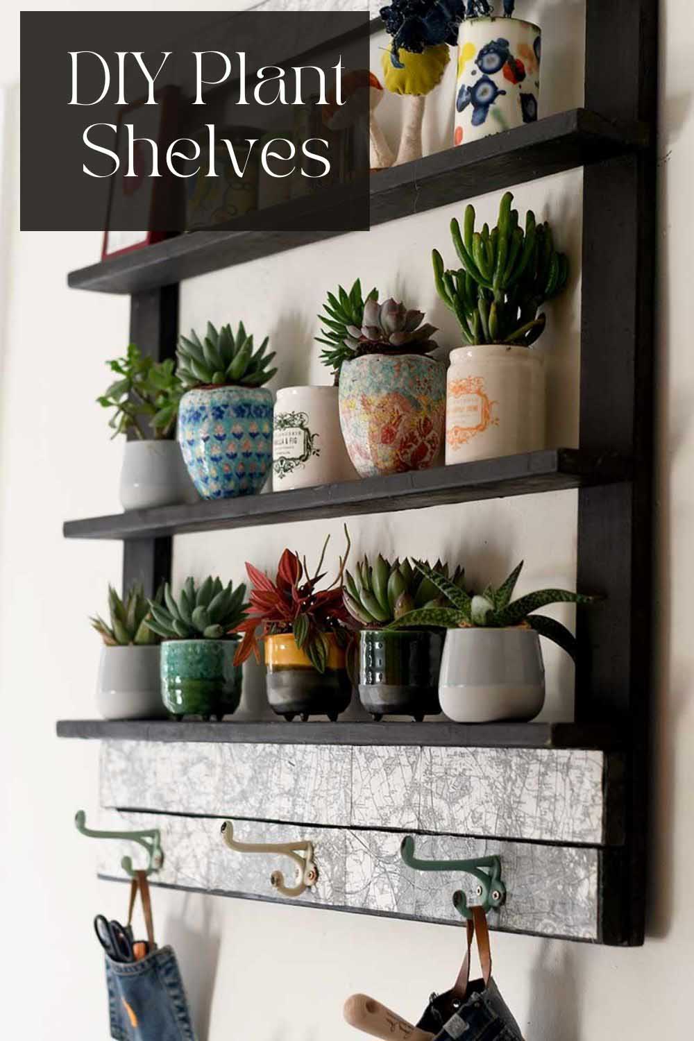 DIY plant shelves from bed slats