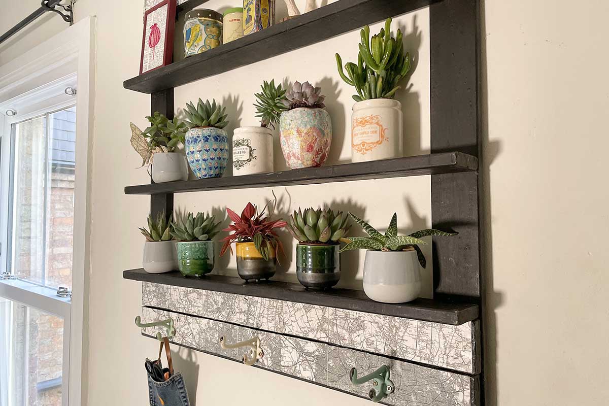 upcycle bed slat plant shelves