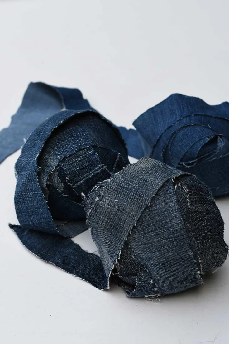 Upcycled denim yarn balls