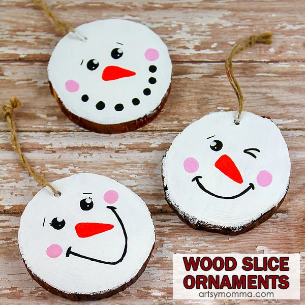 Marbled Wood Slice Ornaments with Plaid Crafts!