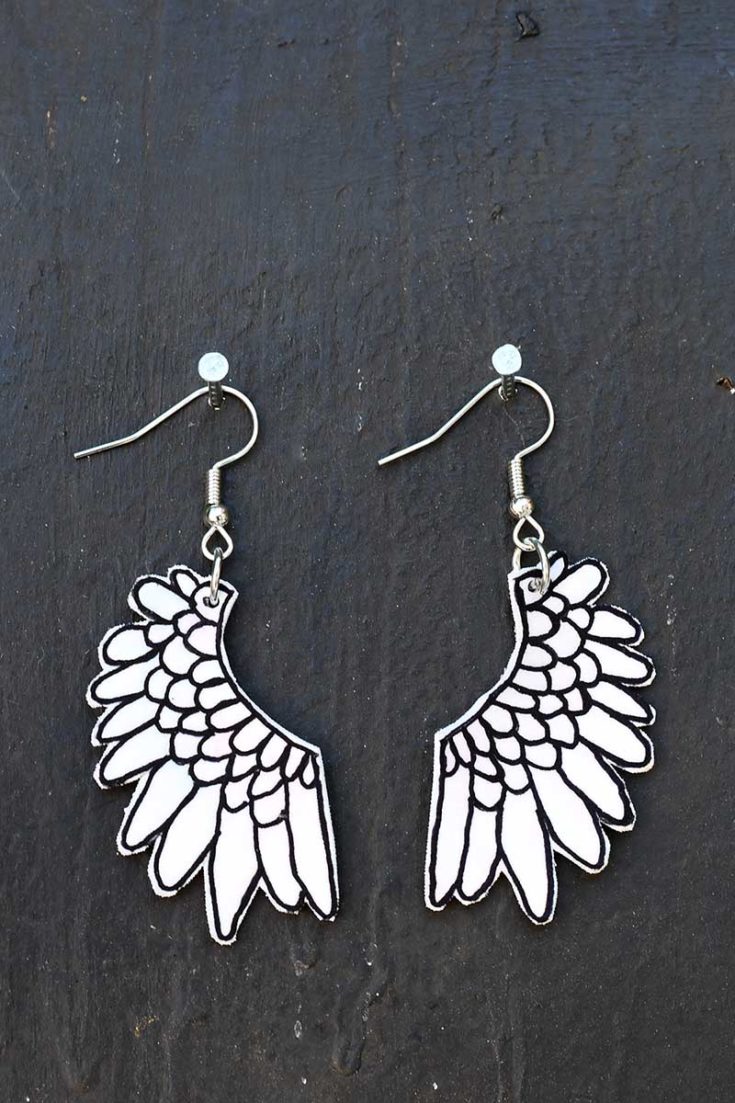Angel wing shrinky dink earrings