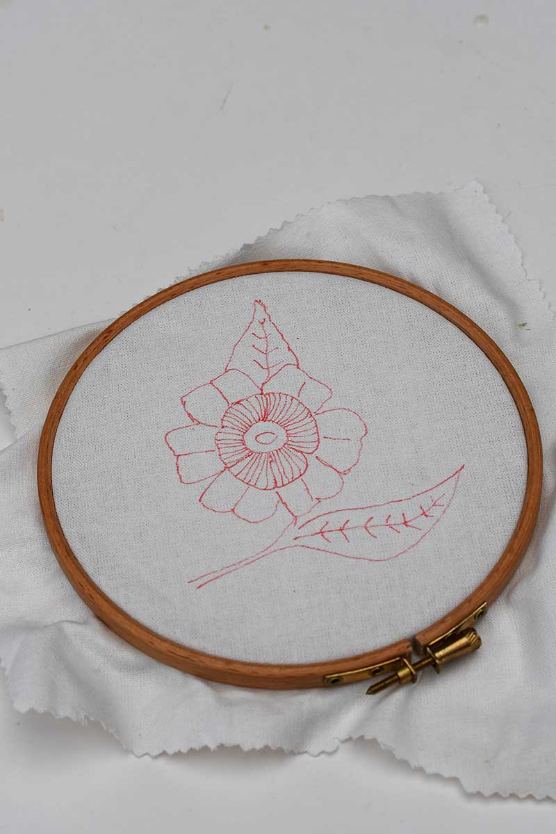Flower pattern in embroidery hoop