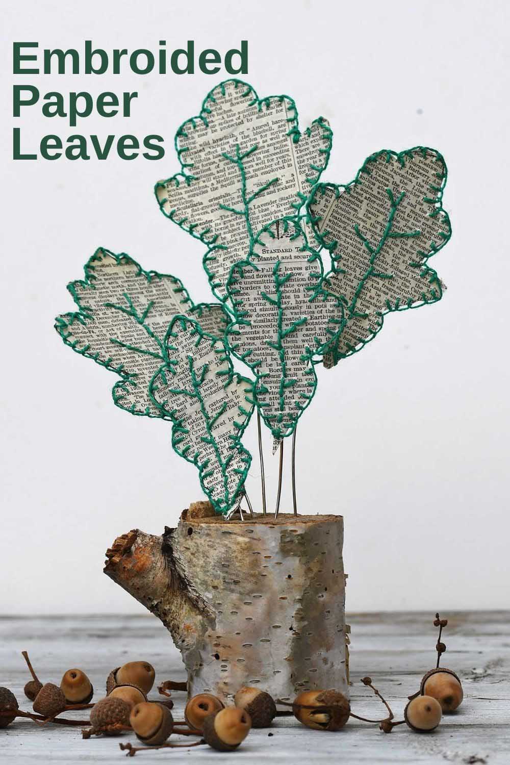 embroidered book page leaf decoration