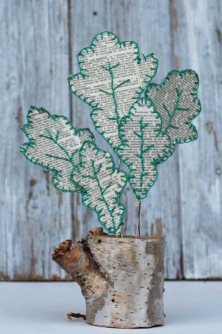 fall embroidered paper leaves decoration