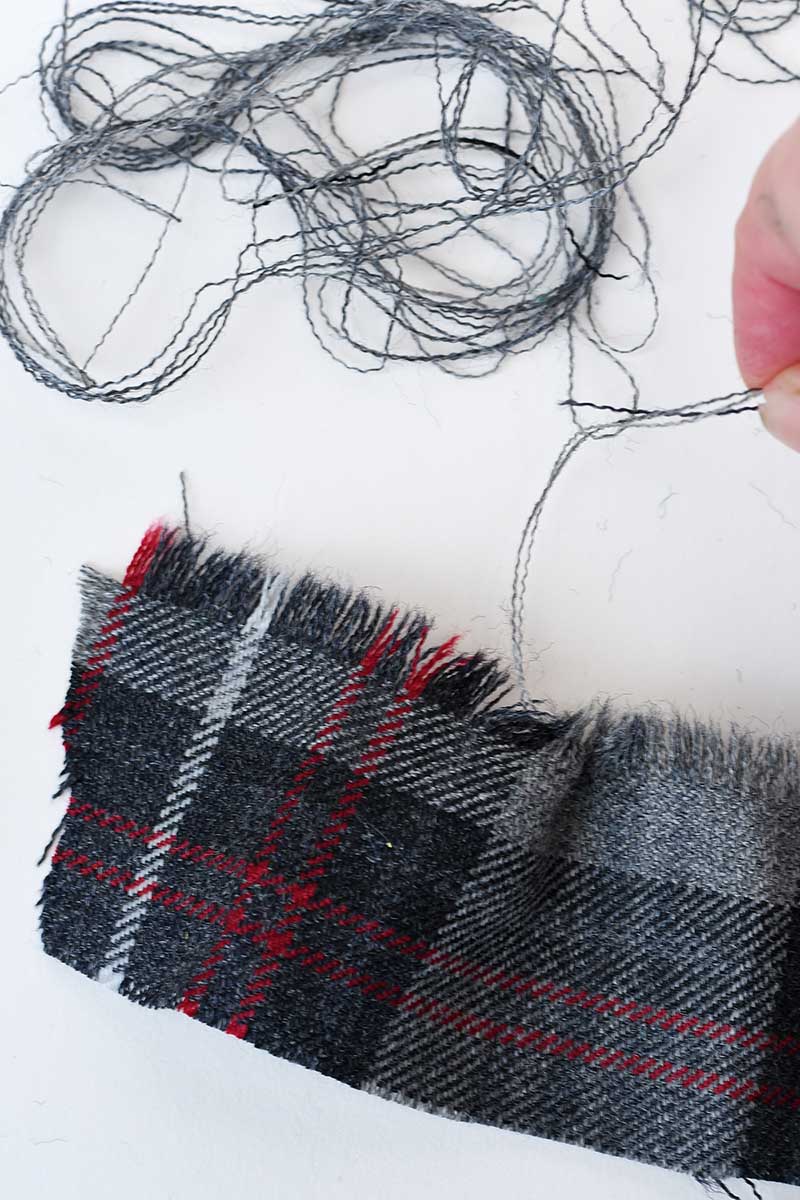 Fraying tartan fabric