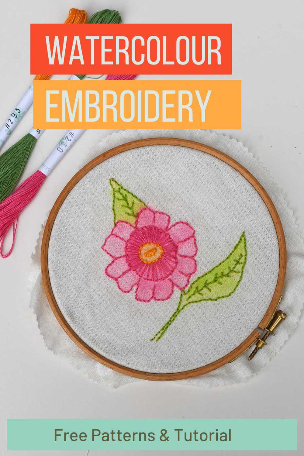 Flower pattern watercolour embroidery