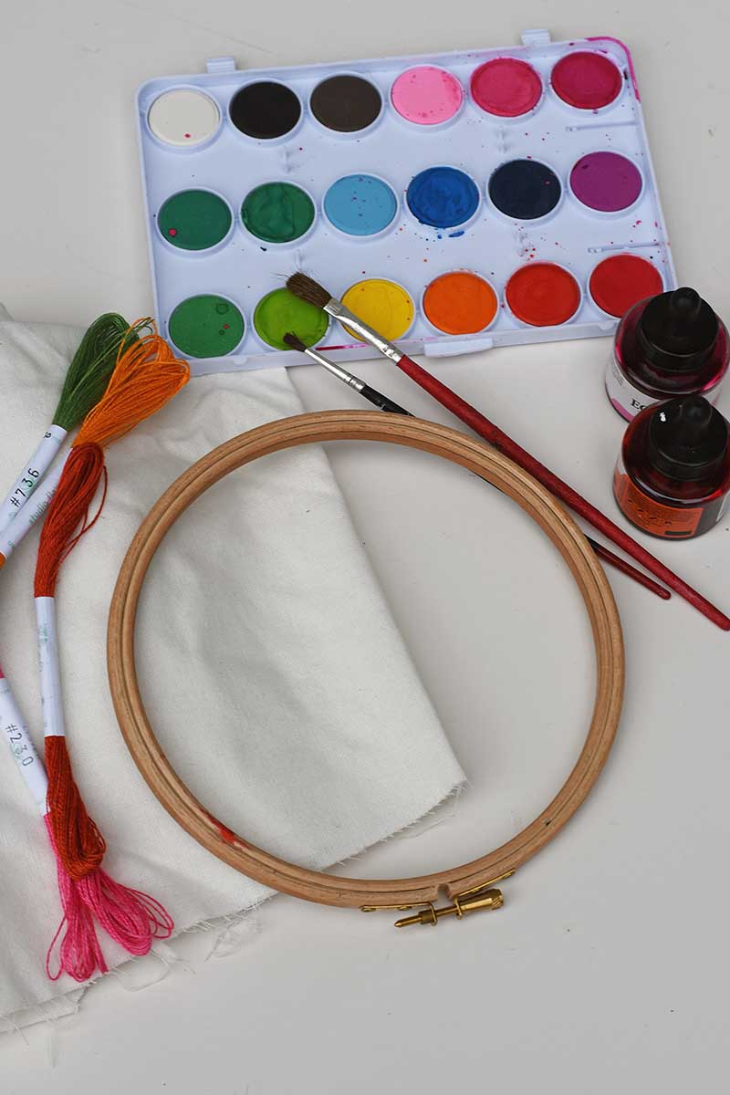 What you need for mixed media watercolour embroidery