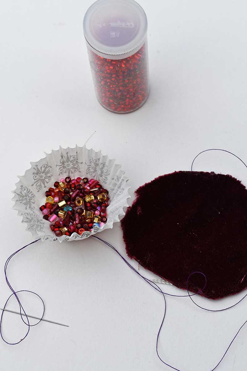 Stitching seed beads to velvet