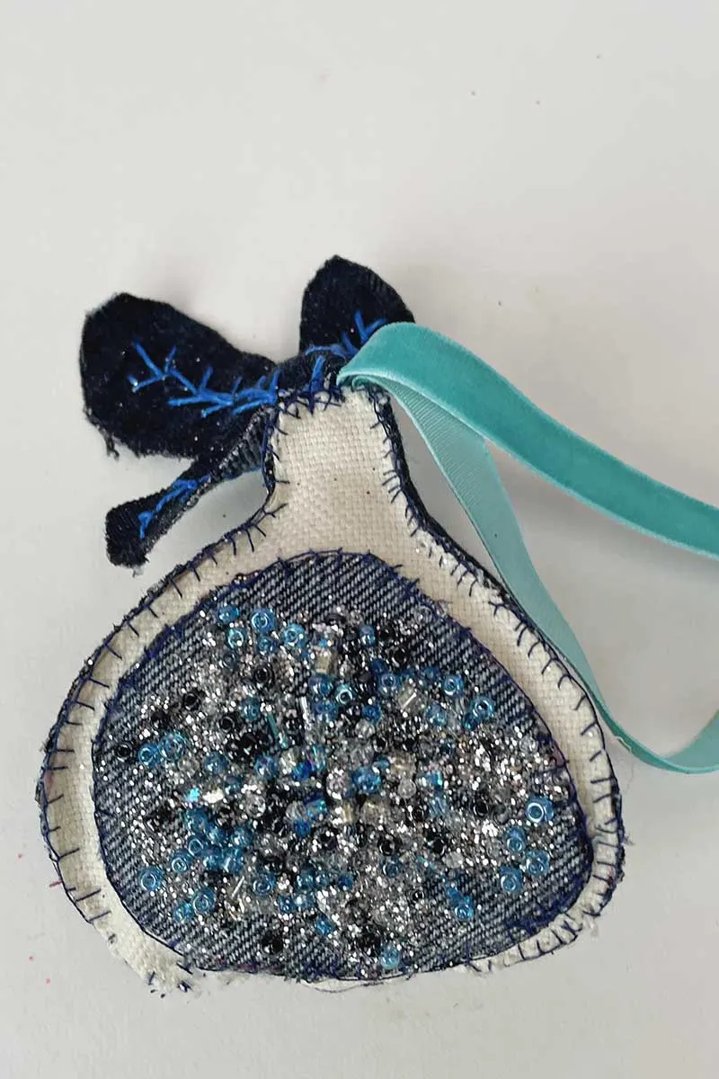 denim fig ornament