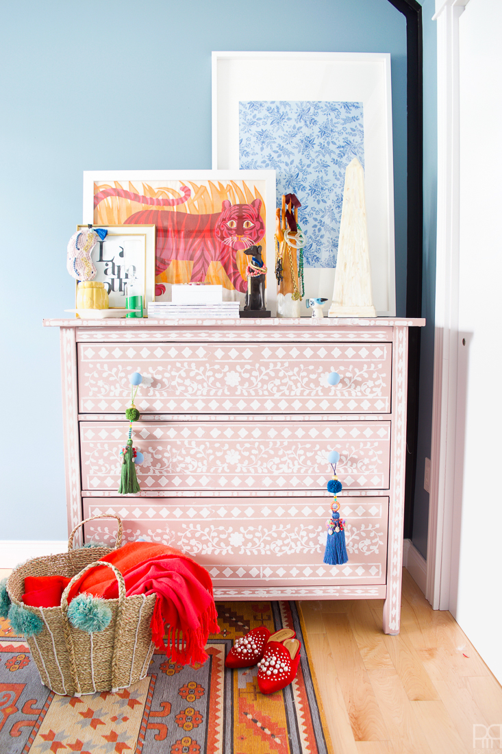 DIY Little Girl Flower Stencils - IKEA Tarva Dresser Makeover - JaMonkey