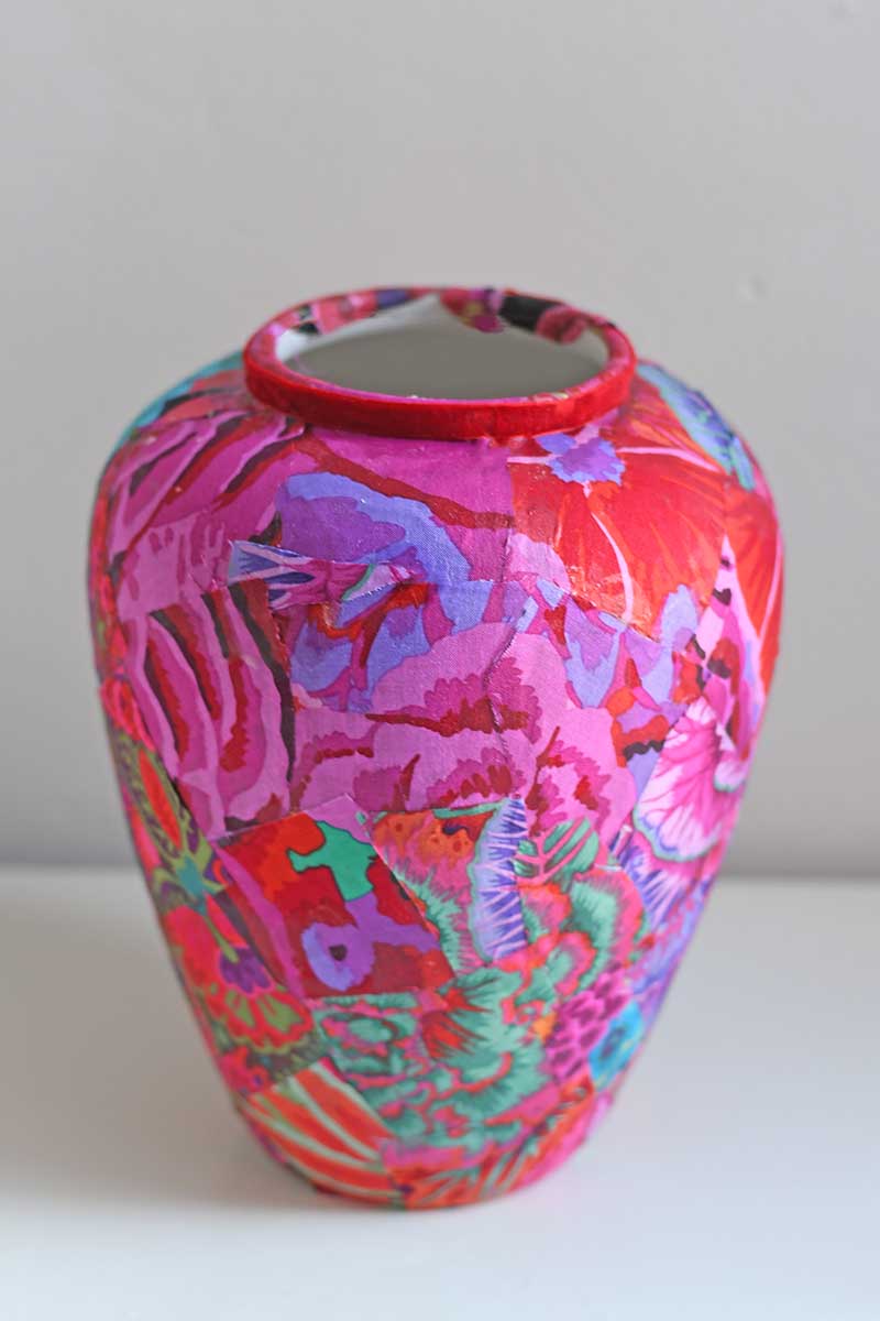 Kaffe Fassett decoupage vase.