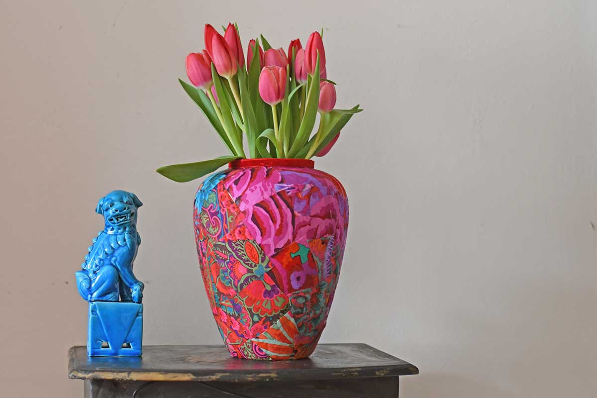 How To Make A Beautiful Decoupage Vase With Fabric Pillar Box Blue