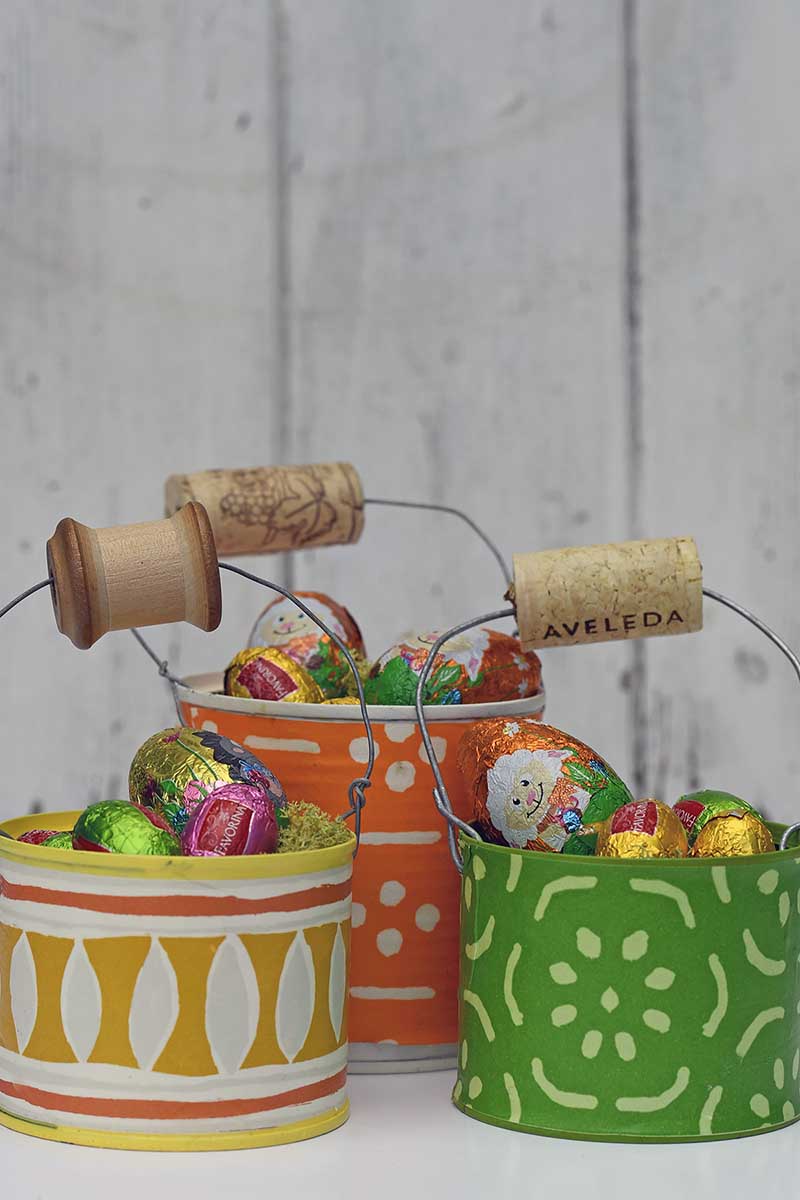 Upcycled tin can Easter baskets.