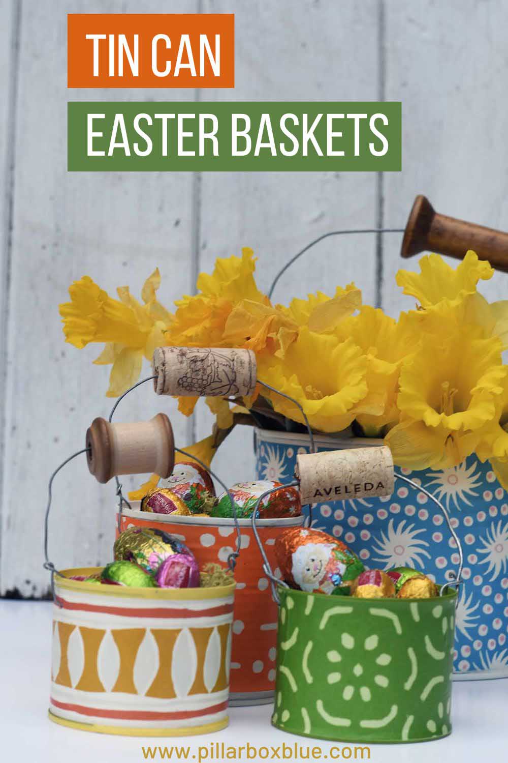 Tin can Easter baskets upcycled