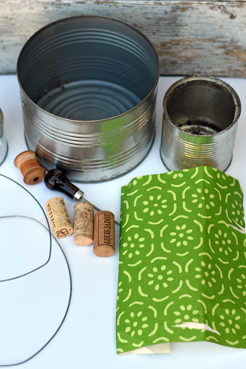What you need to make tin can upcycled Easter baskets