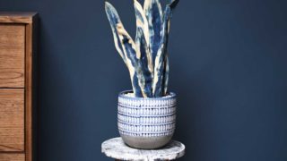 faux Mother in Law's tongue, snake plant made out of old jeans