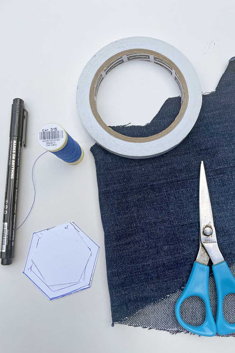 what you need to make a denim fabric mug rug