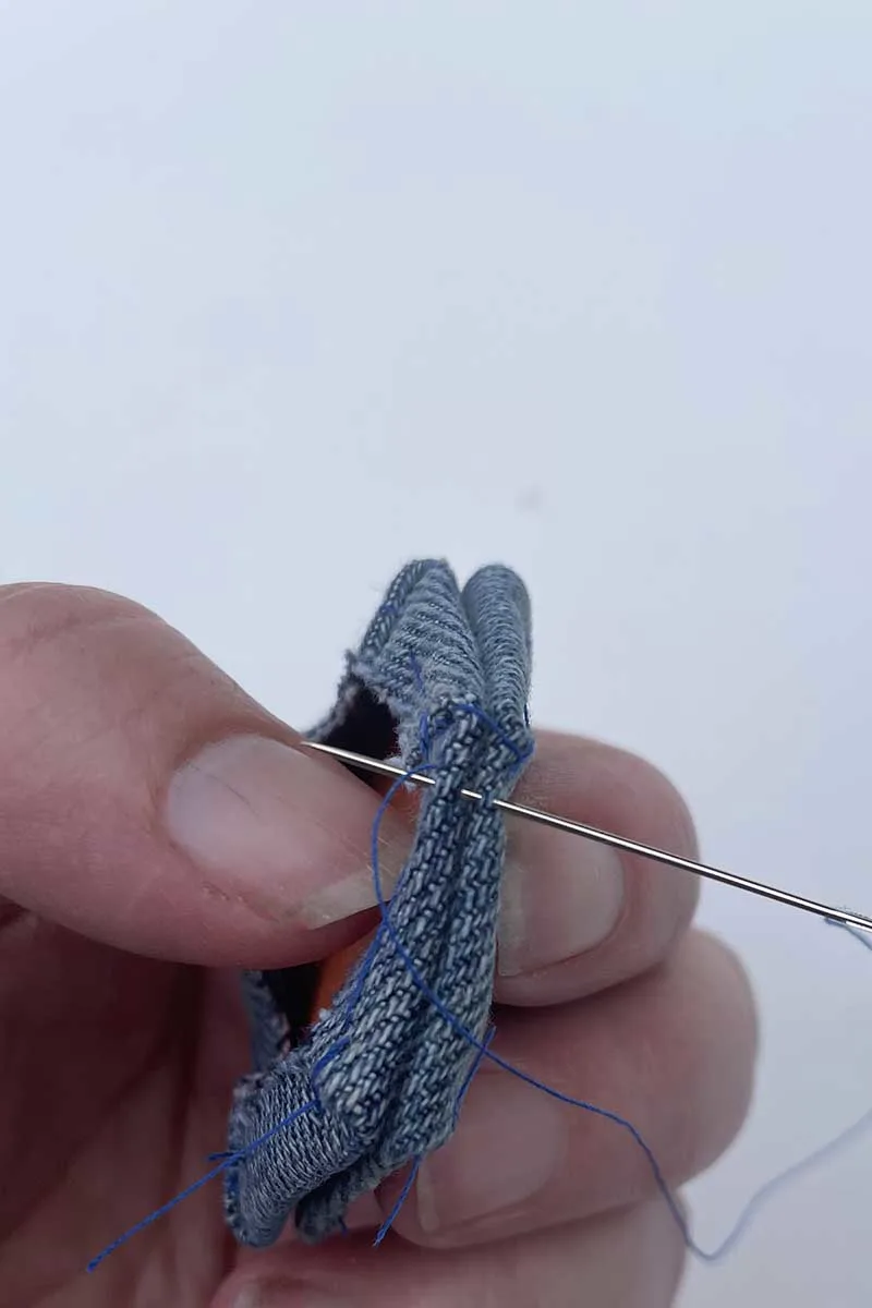 Whip stitching the hexagons together