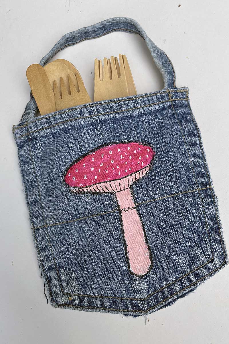 Pink painted mushroom denim pocket hanger