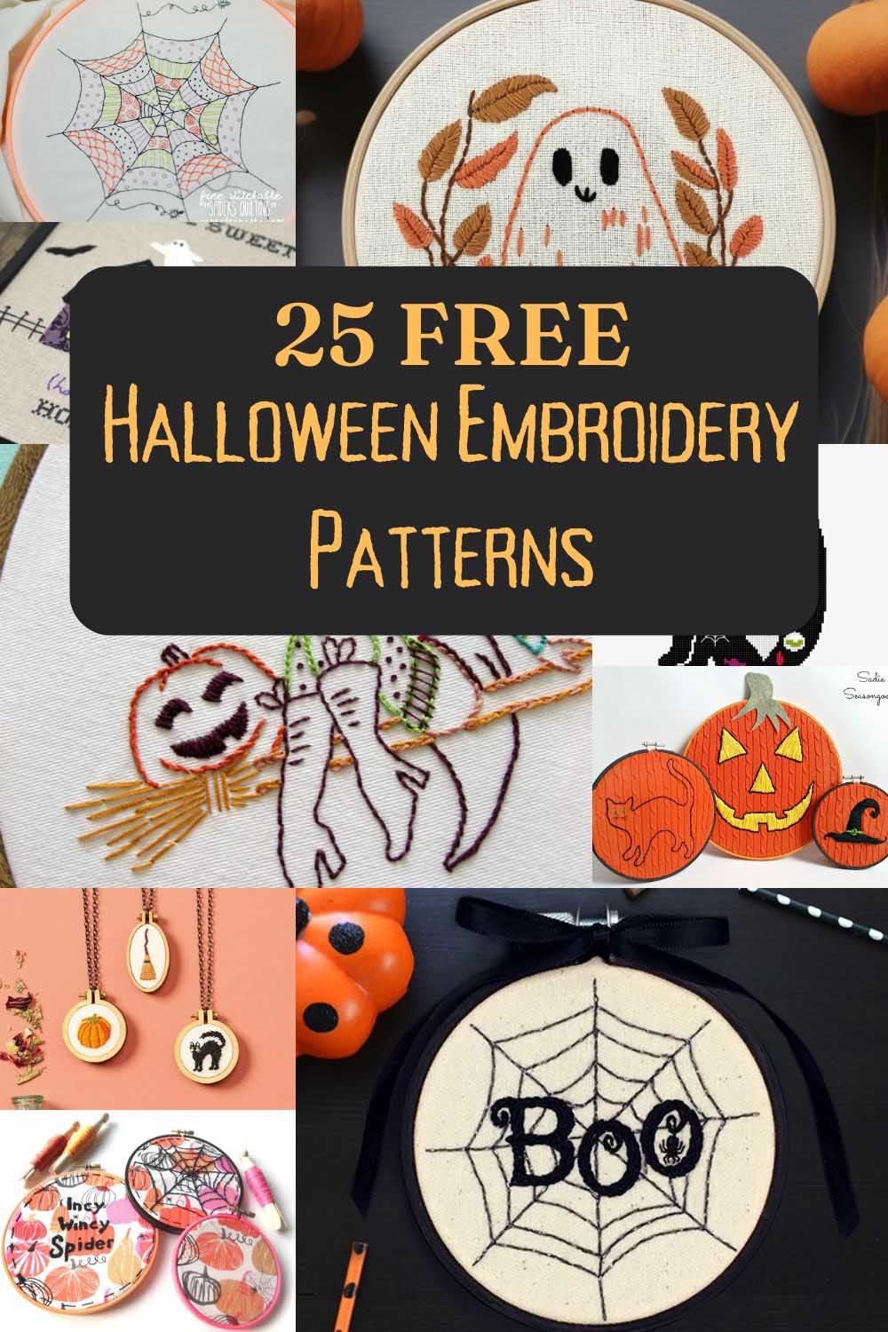 25 Free Halloween embroidery patterns and crafts pin