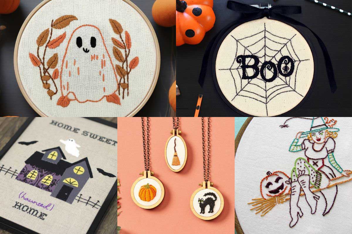 Halloween Themed Embroidery Kit with Patterns and Instructions